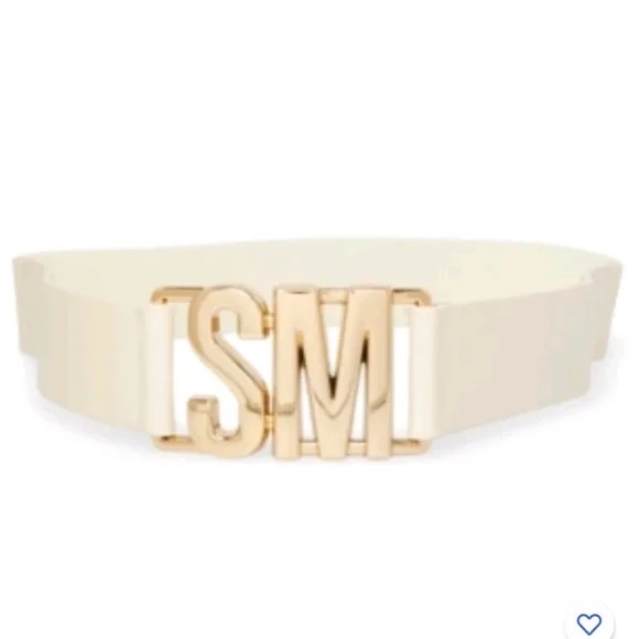 Steve Madden Cream Gold Metal Interlock Stretch Belt size M/L NEW - Picture 1 of 6